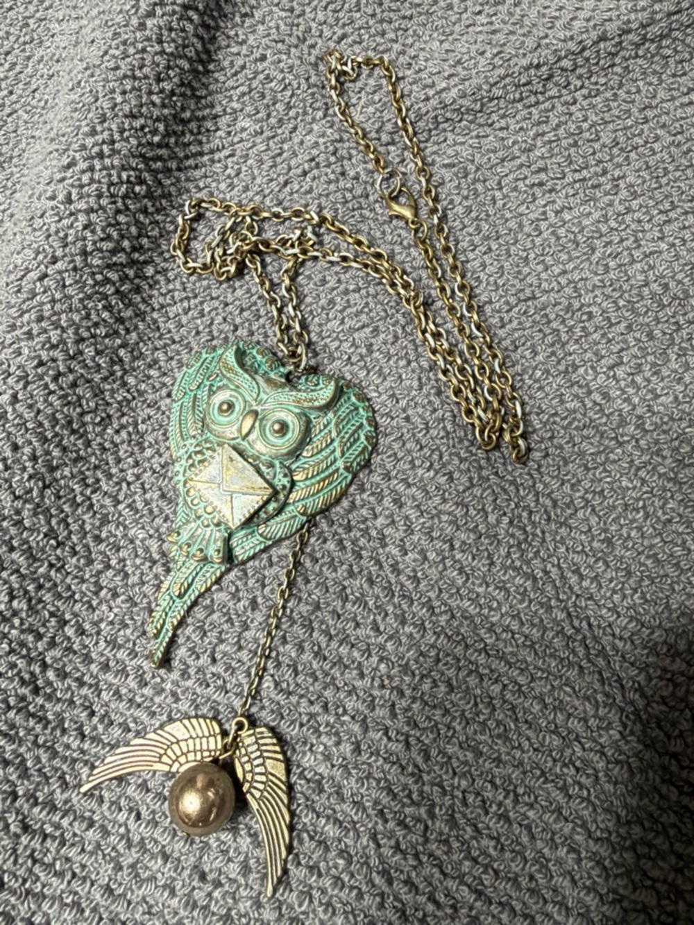 Bronze Delivery Owl Pendant Necklace with Winged Charm